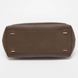 Pre Owned DKNY Dark Beige Leather Front Pocket Top Handle Bag