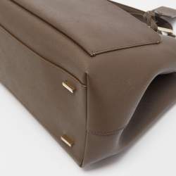 Pre Owned DKNY Dark Beige Leather Front Pocket Top Handle Bag