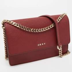 Pre Owned DKNY Red Leather Flap Chain Shoulder Bag