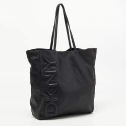 Pre Owned DKNY Black Perforated Leather Shopper Tote