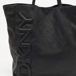 Pre Owned DKNY Black Perforated Leather Shopper Tote