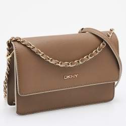Pre Owned DKNY Beige Leather Flap Chain Shoulder Bag