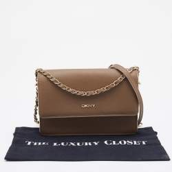 Pre Owned DKNY Beige Leather Flap Chain Shoulder Bag