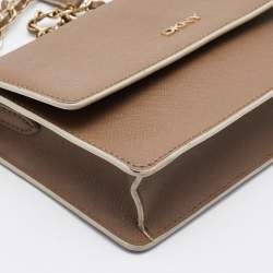 Pre Owned DKNY Beige Leather Flap Chain Shoulder Bag