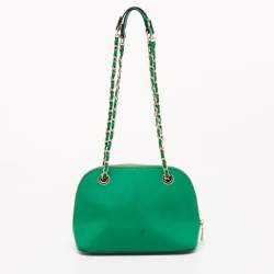 Pre Owned Dkny Green Leather Dome Chain Shoulder Bag