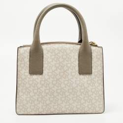 Pre Owned DKNY Grey/Off White Signature Coated Canvas and Leather Padlock Charm Satchel