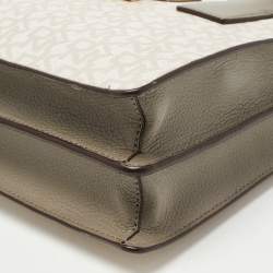 Pre Owned DKNY Grey/Off White Signature Coated Canvas and Leather Padlock Charm Satchel