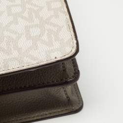 Pre Owned DKNY Grey/Off White Signature Coated Canvas and Leather Padlock Charm Satchel