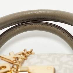 Pre Owned DKNY Grey/Off White Signature Coated Canvas and Leather Padlock Charm Satchel