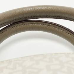 Pre Owned DKNY Grey/Off White Signature Coated Canvas and Leather Padlock Charm Satchel