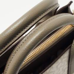 Pre Owned DKNY Grey/Off White Signature Coated Canvas and Leather Padlock Charm Satchel