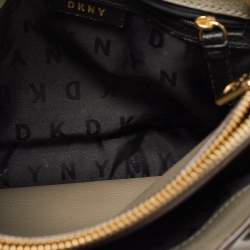 Pre Owned DKNY Grey/Off White Signature Coated Canvas and Leather Padlock Charm Satchel