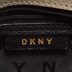 Pre Owned DKNY Grey/Off White Signature Coated Canvas and Leather Padlock Charm Satchel