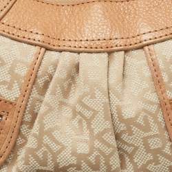 Pre Owned Dkny Beige/Light Green Monogram Canvas and Leather Buckle Baguette Bag 