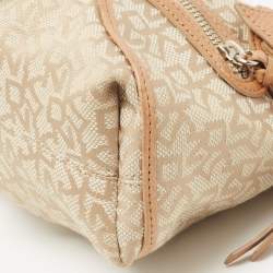 Pre Owned Dkny Beige/Light Green Monogram Canvas and Leather Buckle Baguette Bag 