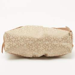 Pre Owned Dkny Beige/Light Green Monogram Canvas and Leather Buckle Baguette Bag 