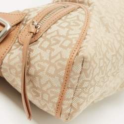 Pre Owned Dkny Beige/Light Green Monogram Canvas and Leather Buckle Baguette Bag 