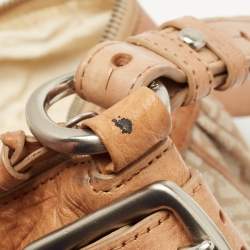 Pre Owned Dkny Beige/Light Green Monogram Canvas and Leather Buckle Baguette Bag 