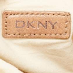 Pre Owned Dkny Beige/Light Green Monogram Canvas and Leather Buckle Baguette Bag 