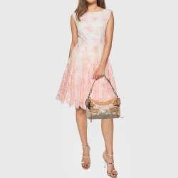 Pre Owned Dkny Beige/Light Green Monogram Canvas and Leather Buckle Baguette Bag 