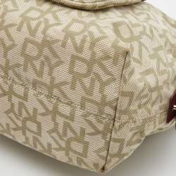 DKNY Red/Beige Monogram Canvas and Leather Turnlock Pocket Satchel