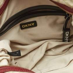DKNY Red/Beige Monogram Canvas and Leather Turnlock Pocket Satchel
