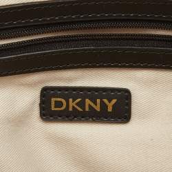 DKNY Red/Beige Monogram Canvas and Leather Turnlock Pocket Satchel