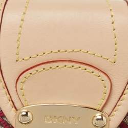 Pre Owned Dkny Pink/Beige Signature Canvas And Leather Pushlock Baguette