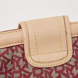 Pre Owned Dkny Pink/Beige Signature Canvas And Leather Pushlock Baguette