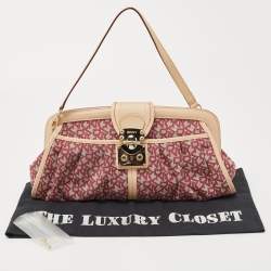 Pre Owned Dkny Pink/Beige Signature Canvas And Leather Pushlock Baguette