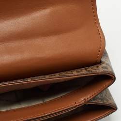 Pre Owned DKNY Brown Monogram Coated Canvas and Leather Logo Flap Top Handle Bag
