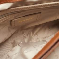 Pre Owned DKNY Brown Monogram Coated Canvas and Leather Logo Flap Top Handle Bag