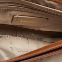 Pre Owned DKNY Brown Monogram Coated Canvas and Leather Logo Flap Top Handle Bag