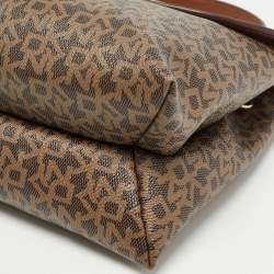Pre Owned DKNY Brown Monogram Coated Canvas and Leather Logo Flap Top Handle Bag