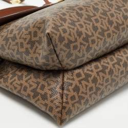 Pre Owned DKNY Brown Monogram Coated Canvas and Leather Logo Flap Top Handle Bag