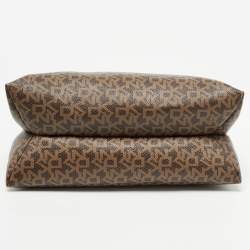 Pre Owned DKNY Brown Monogram Coated Canvas and Leather Logo Flap Top Handle Bag