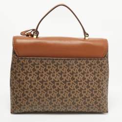 Pre Owned DKNY Brown Monogram Coated Canvas and Leather Logo Flap Top Handle Bag