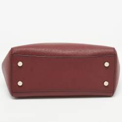 Pre Owned Dkny Burgundy Saffiano Leather Middle Zip Tote