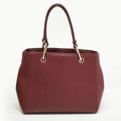 Pre Owned Dkny Burgundy Saffiano Leather Middle Zip Tote
