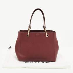 Pre Owned Dkny Burgundy Saffiano Leather Middle Zip Tote