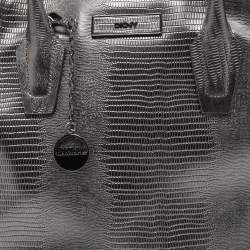 Pre Owned DKNY Metallic Dark Grey Lizard Embossed Leather Tote