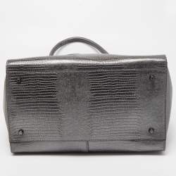 Pre Owned DKNY Metallic Dark Grey Lizard Embossed Leather Tote