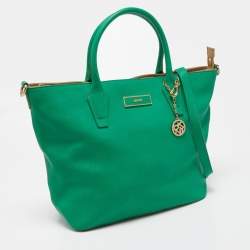 Pre Owned Dkny Green Leather Top Zip Tote