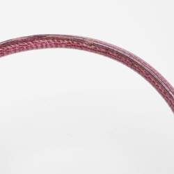 Pre Owned Dkny Magenta Signature Canvas and Lizard Embossed Leather Buckle Flap Satchel