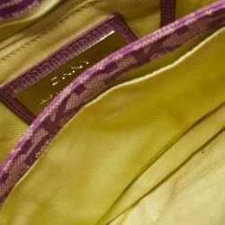 Pre Owned Dkny Magenta Signature Canvas and Lizard Embossed Leather Buckle Flap Satchel