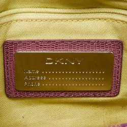 Pre Owned Dkny Magenta Signature Canvas and Lizard Embossed Leather Buckle Flap Satchel