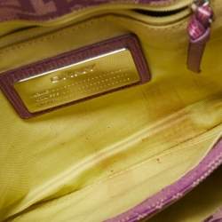 Pre Owned Dkny Magenta Signature Canvas and Lizard Embossed Leather Buckle Flap Satchel