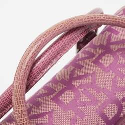 Pre Owned Dkny Magenta Signature Canvas and Lizard Embossed Leather Buckle Flap Satchel