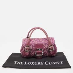 Pre Owned Dkny Magenta Signature Canvas and Lizard Embossed Leather Buckle Flap Satchel