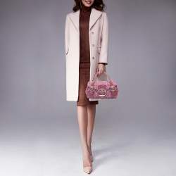 Pre Owned Dkny Magenta Signature Canvas and Lizard Embossed Leather Buckle Flap Satchel